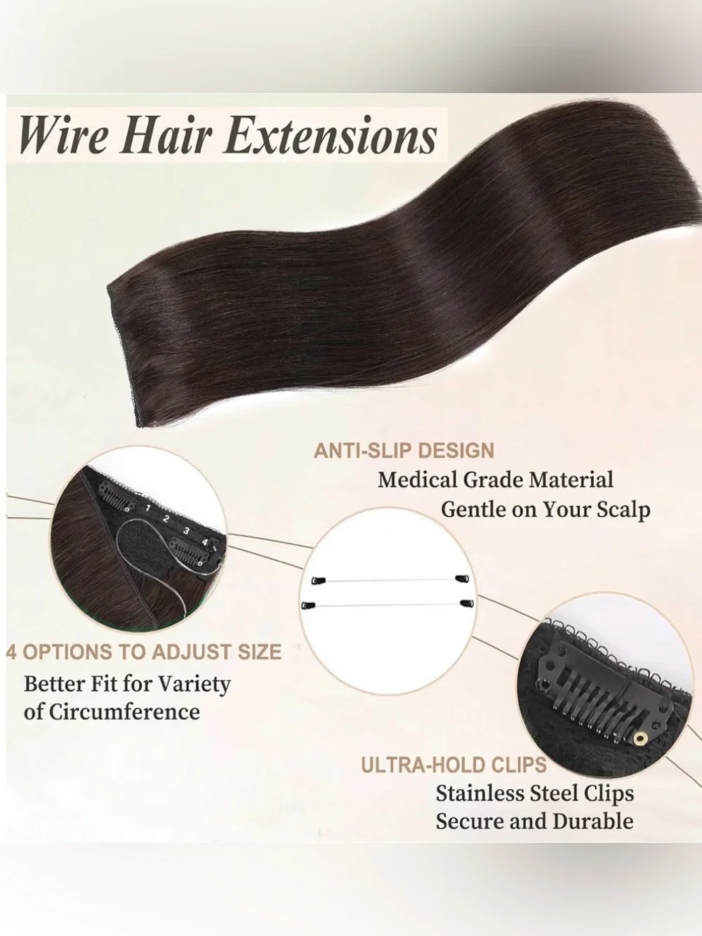Hair halo made of 💯 virgin human hair (18”) Invisible Weft